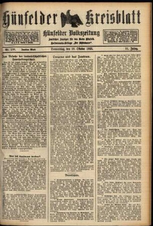 Zweite Ausgabe vom Donnerstag, den 29. Oktober 1925.