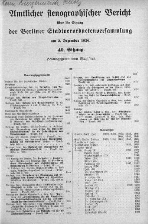 Sitzung 40, 2. Dezember 1926