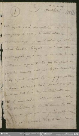 Eigenh. Brief von Anne Louise Germaine de Staël-Holstein an August Wilhelm von Schlegel, Stockholm, 10.05.1813