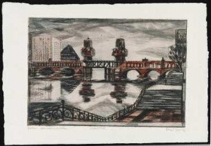 Druck des Künstlers Erhard Groß, Titel: Berlin Oberbaumbrücke, 1962