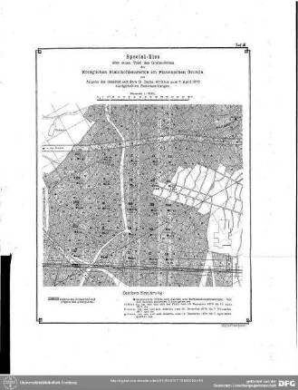 Tafel III - Special-RIss über einen Theil des Grubenfeldes des Königlichen Steinkohlenwerk´s im Plauenschen Grunde mit Angabe der daselbst seit dem 13. Decbr. 1876 bis zum 7. April 1879 stattgehabten Bodensenkungen