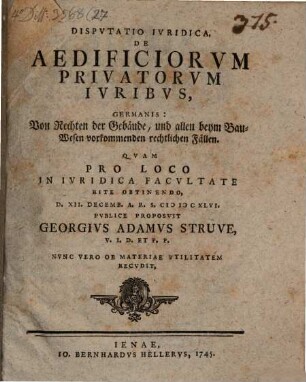 Disp. iur. de aedificiorum privatorum iuribus