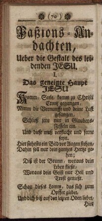 Paßions-Andachten, Ueber die Gestalt des leidenden Jesu.