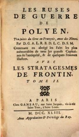 Les Ruses De Guerre De Polyen, 2. ... Avec Les Stratagesmes De Frontin