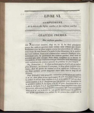 Livre VI. Complément de la théorie des lignes courbes et des surfaces courbes.