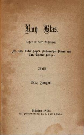 Ruy Blas : Oper in vier Aufzügen