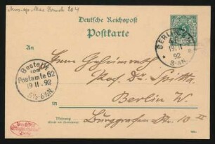 Postkarte an Philipp Spitta : 19.11.1892