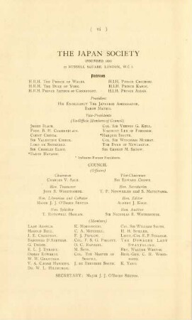 The Japan Society. [List of officers and council]