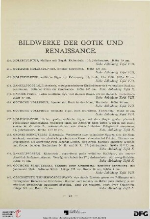 Bildwerke der Gotik und Renaissance. Verschiedenes (Nr. 430-527)