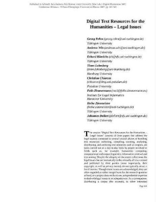 Digital Text Resources for the Humanities – Legal Issues