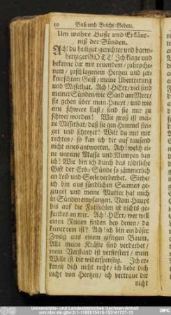 Um wahre Buße und Erkäntniß der Sünden.