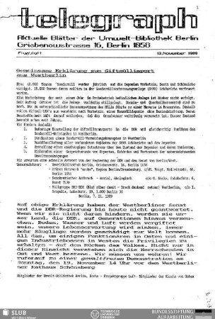 Gemeinsame Erklärung zum Giftmüllimport aus Westberlin