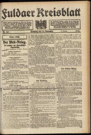 Erste Ausgabe vom Samstag, den 13. November 1915.