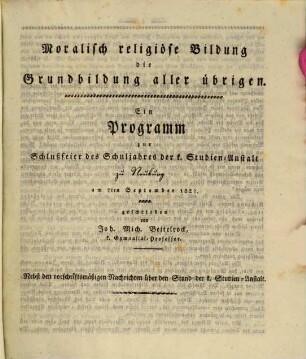 Jahresbericht der Königlichen Studienanstalt zu Neuburg a.D. : für das Schuljahr .... 1826/27
