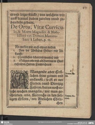 Lebenslauf : De Ortu, Vitae Curriculo, & Morte Magnifici & Nobilissimi ...