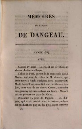 Mémoires et journal du Marquis de Dangeau : publiés pour la première fois sur les manuscrits originaux, avec les notes. 1