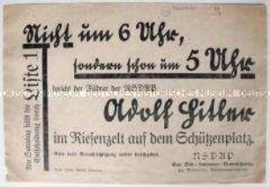 Flugblatt mit dem Aufruf zu einer Kundgebung mit Hitler