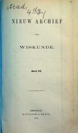 Nieuw archief voor wiskunde. 4. 1878