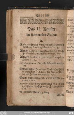 Das II. Register/ der fürnehmsten Sachen.