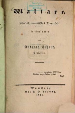 Wallace : historisch-romantisches Trauerspiel in 5 Akten