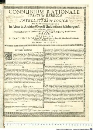 Connubium Rationale Isaaci & Rebeccae Hoc Est Intellectus & Logicae
