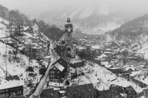 Lauscha. Ortsansicht mit Kirche