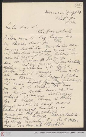 Briefe von Morris Jastrow an Carl Bezold: Brief von Morris Jastrow an Carl Bezold