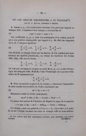 SUR LES CONIQUES CIRCONSCITES A UN TRIANGLE.
