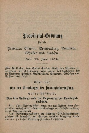 Erster Abschnitt. Von dem Umfange und der Begrenzung der Provinzialverbände.