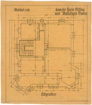 Billing, Hermann; Baden-Baden, Beuttenmüllerstr. 7 (früher 5); Haus Billing und Mallebrein - Grundriss EG