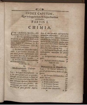 Index Capitum, Quae in singulis Libelli hujus Partibus continentur.