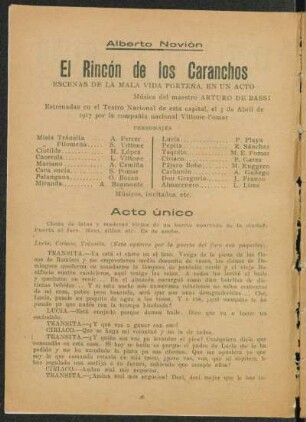1919001100: El rincón de los caranchos : escenas de la mala vida porteña, en un acto