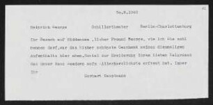 Brief von Gerhart Hauptmann an Heinrich George