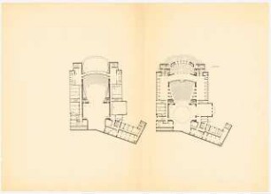 Schillertheater, Berlin-Charlottenburg Wiederaufbau: Grundriss Erdgeschoss und 1. Obergeschoss, 1:500