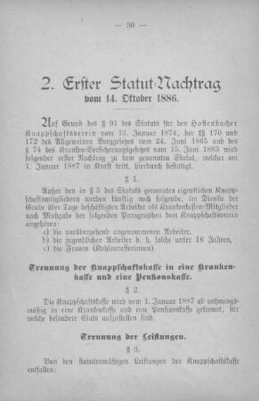Erster Statut-Nachtrag vom 14. Oktober 1886