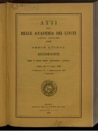 Seduta del 17 maggio 1896. Volume V. - Fascicolo 10.