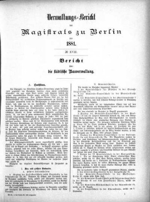 No. XVIII. Bericht über die städtische Bauverwaltung