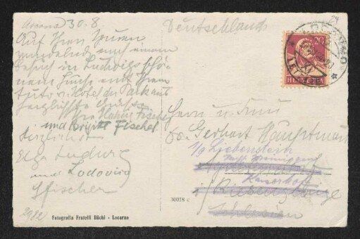 Brief von Hedwig Fischer, Brigitte Bermann Fischer, Samuel Fischer und Elga Ludwig an Margarete Hauptmann, Gerhart Hauptmann und Benvenuto Hauptmann