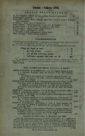 Indice delle materie. Condizioni.