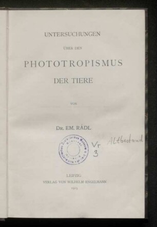 Untersuchungen über den Phototropismus der Tiere