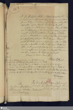 21e(4): Cirkular Schlegels an die Professoren Hüllmann, Welcker, Delbrück und Diesterweg mit deren Rückantworten; dat. Bonn 14.12.[1825].