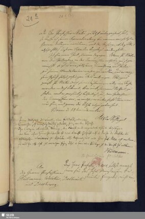 21e(4): Cirkular Schlegels an die Professoren Hüllmann, Welcker, Delbrück und Diesterweg mit deren Rückantworten; dat. Bonn 14.12.[1825].