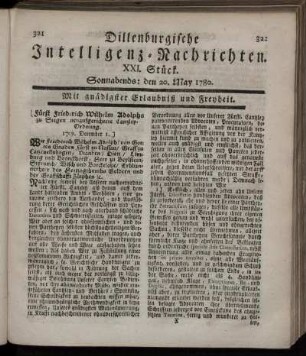 XXI. Stück. Sonnabends : den 20. May 1780.