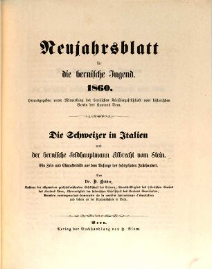 Neujahrsblätter für die bernische Jugend. 1860