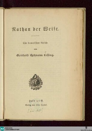Nathan der Weise : ein dramatisches Gedicht