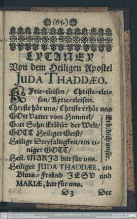 Litaney Von dem Heiligen Apostel Juda Thaddaeo