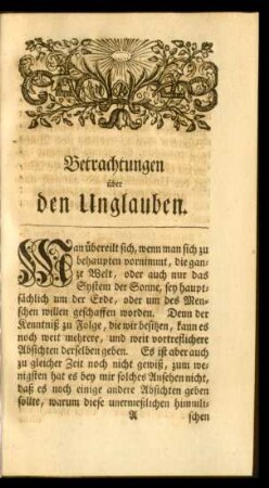 Betrachtungen über den Unglauben