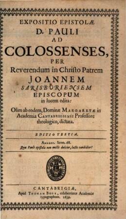 Expositio Epistolae D. Pauli Ad Colossenses