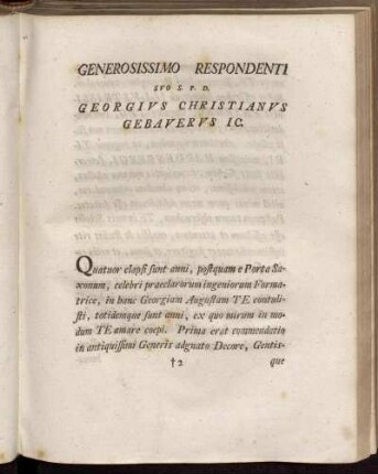 Generosissimo Respondenti SVO S.P.D. Georgivs Christianvs Gebavervs IC.