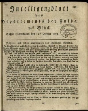 54tes Stueck, (Sonnabend) den 14ten October 1809